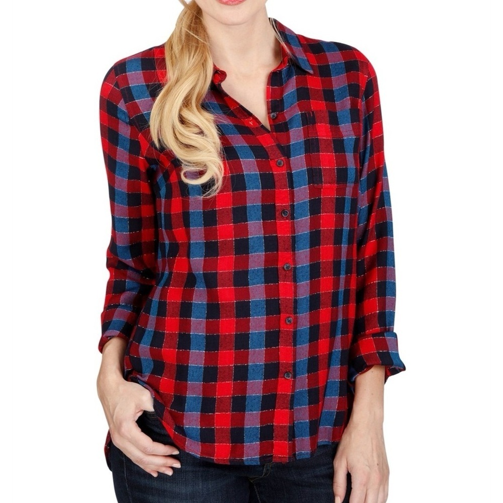 Lucky Brand Plaid Button-Up Shirt Buffalo Check Flannel Blouse western Size 2X